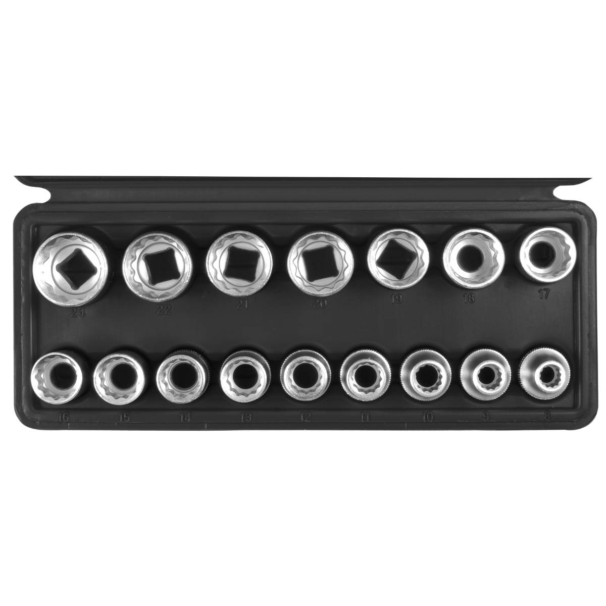 SW-Stahl Steckschlüsseleinsätze, 1/2", Zwölfkant, 8-24 mm, 16-teilig