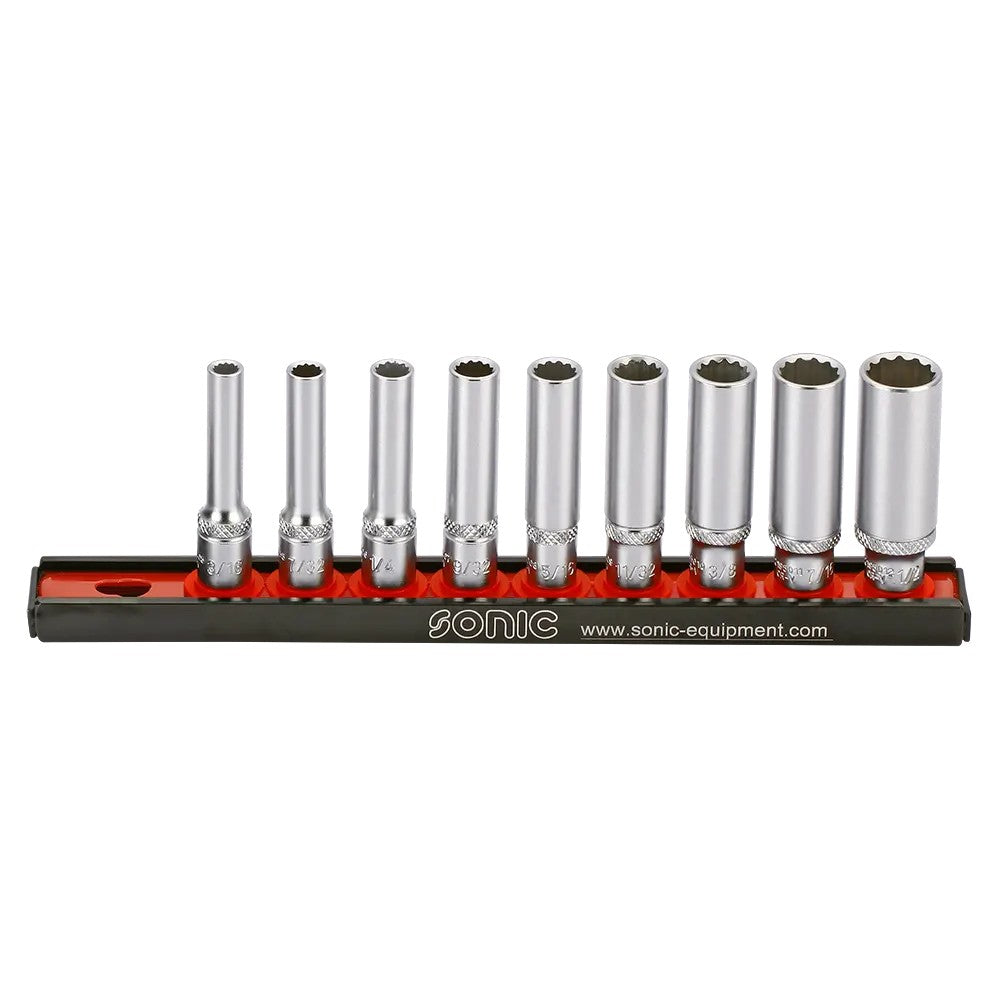 Sonic Stecknusssatz 1/4" lang 12-kant auf Steckleiste SAE 9-teilig - 100902