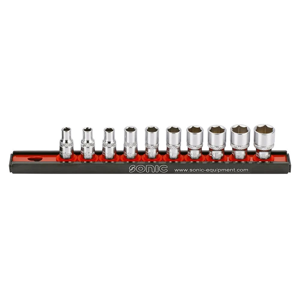 Sonic Stecknusssatz 1/4" 6-kant auf Steckleiste 10-teilig - 101001