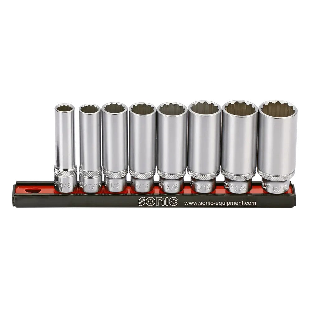 Sonic Stecknusssatz 3/8 Zoll lang 12-kant auf Steckleiste SAE 8-teilig - 200802
