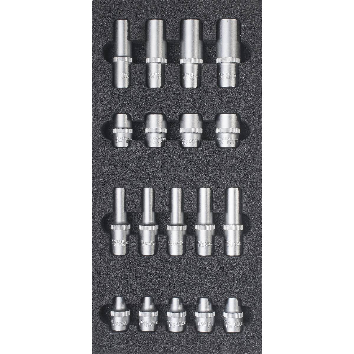 SW-Stahl Werkstattwagensortiment, Steckschlüssel 1/2", E-Profil, 18-teilig