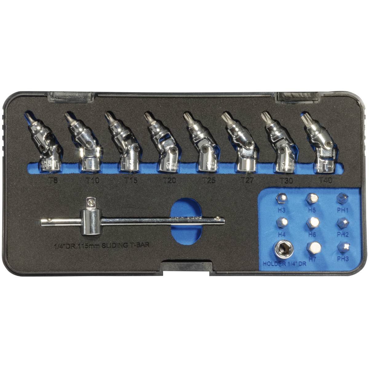 SW-Stahl Schraubendreheinsätze, 1/4", mit Gelenk, 18-teilig