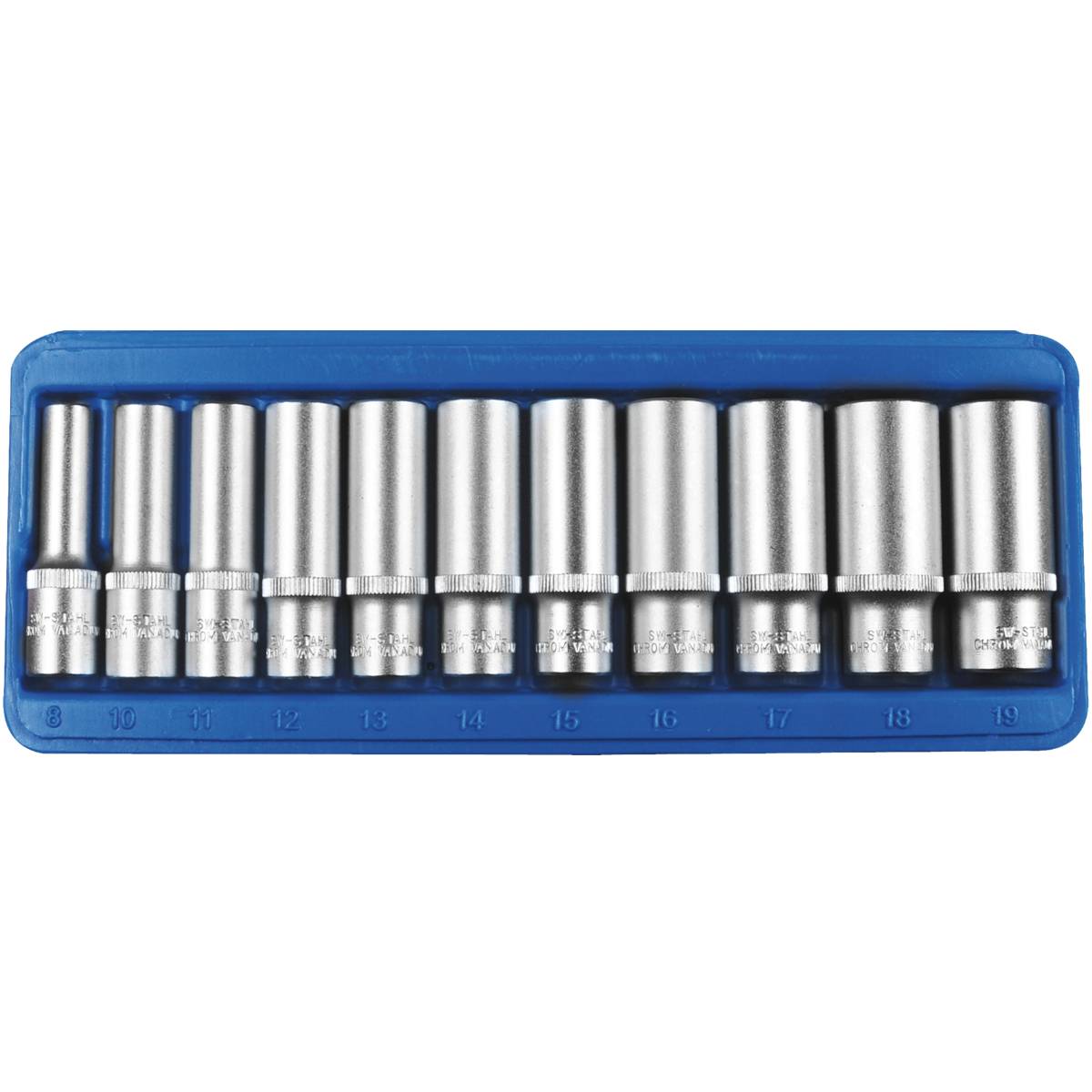 SW-Stahl Steckschlüsseleinsätze, 3/8", 8-19 mm, tief, 11-teilig