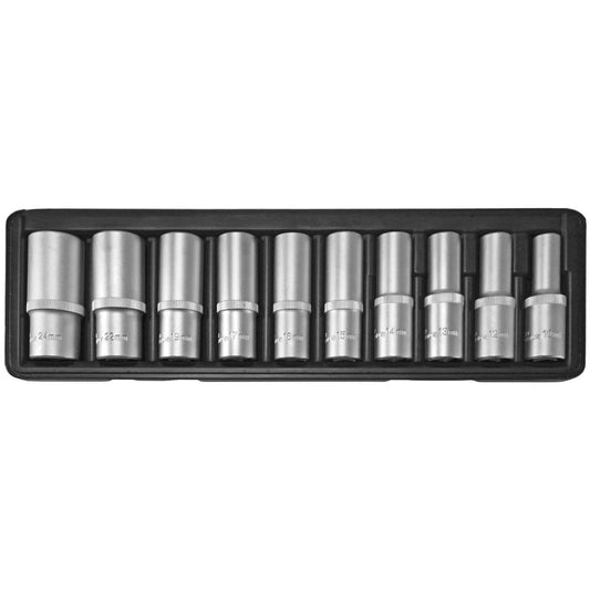 SW-Stahl Steckschlüsseleinsätze, 1/2", 10-24 mm, tief, 10-teilig