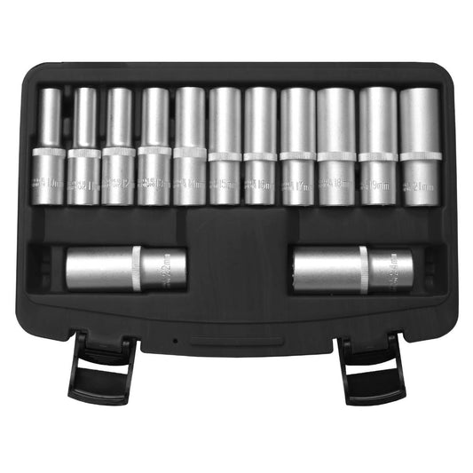 SW-Stahl Steckschlüsseleinsätze, 1/2", Zwölfkant, 10-24 mm, tief, 13-teilig