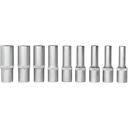 SW-Stahl Steckschlüsseleinsätze, 1/2", E-Profil, E10-E24, tief, 9-teilig