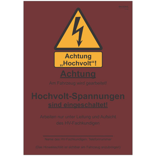 SW-Stahl Hinweisschild „Hochvolt-Spannung eingeschaltet“