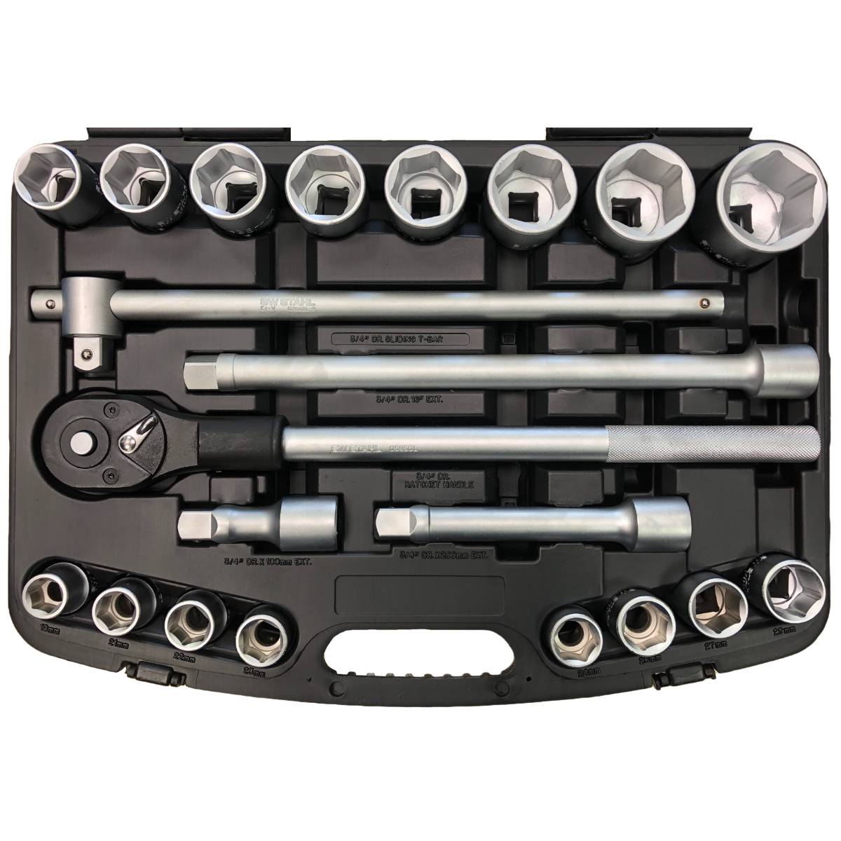 SW-Stahl Steckschlüsselsatz, 3/4", 21-teilig