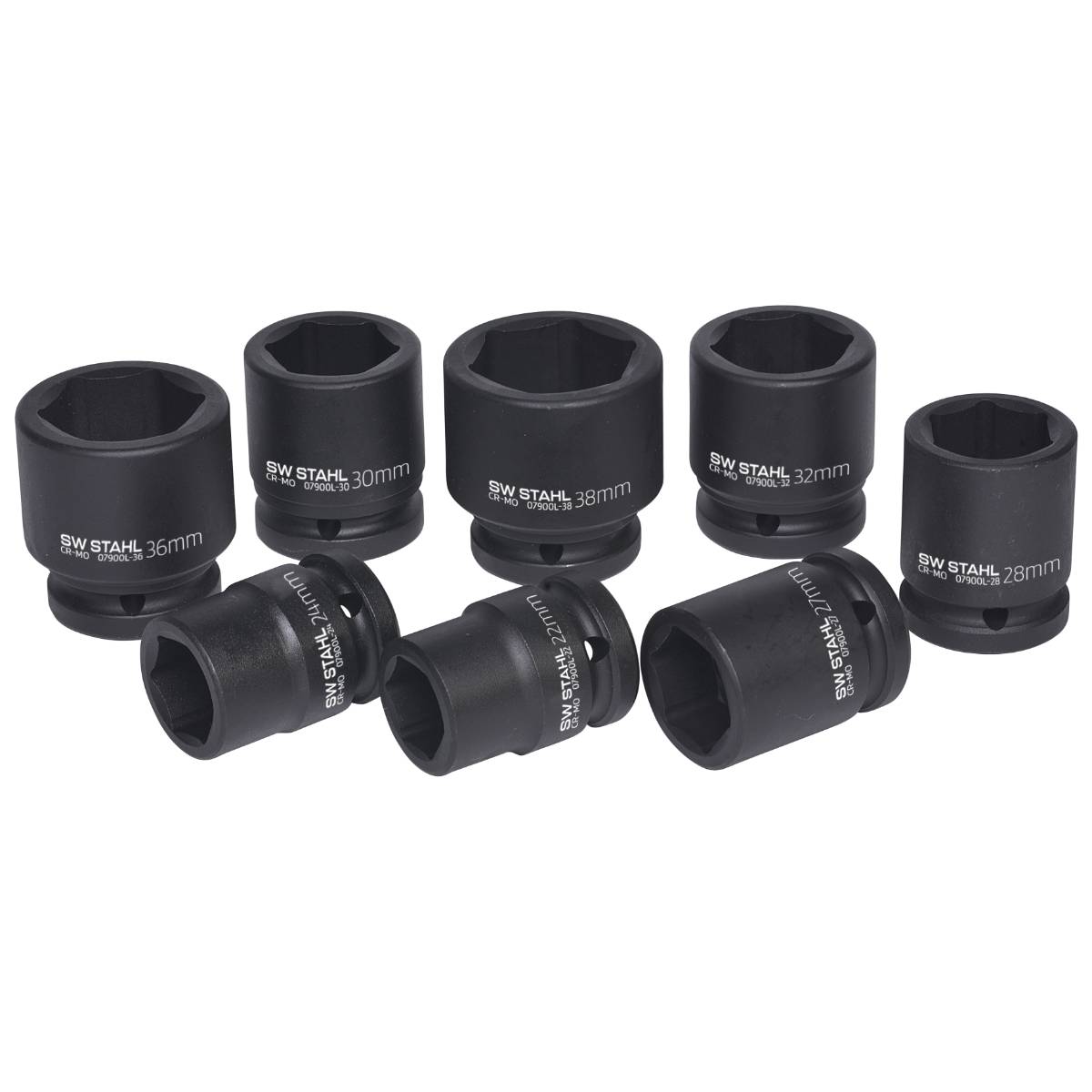 SW-Stahl IMPACT-Steckschlüsseleinsätze, 3/4", 22-38 mm, 8-teilig