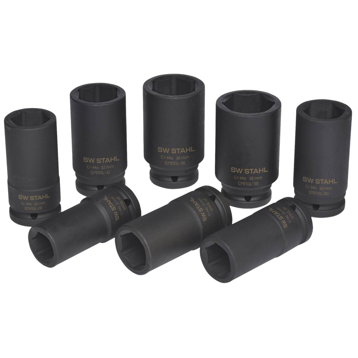 SW-Stahl IMPACT-Steckschlüsseleinsätze, 3/4", 22-38 mm, tief, 8-teilig