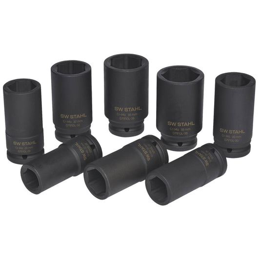SW-Stahl IMPACT-Steckschlüsseleinsätze, 3/4", 22-38 mm, tief, 8-teilig