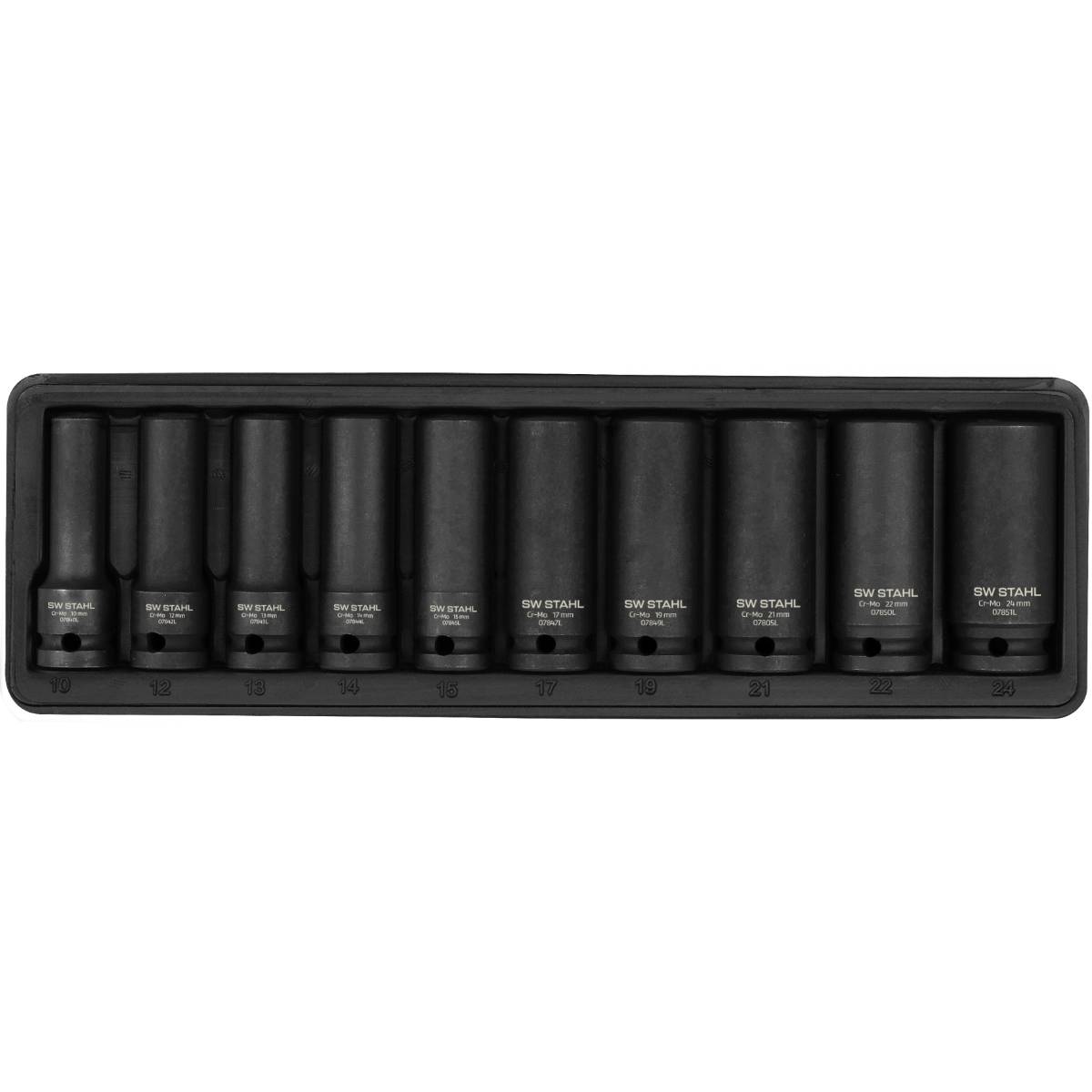 SW-Stahl IMPACT-Steckschlüsseleinsätze, 1/2", 10-24 mm, tief, 10-teilig