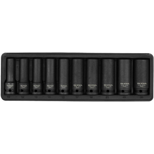 SW-Stahl IMPACT-Steckschlüsseleinsätze, 1/2", 10-24 mm, tief, 10-teilig