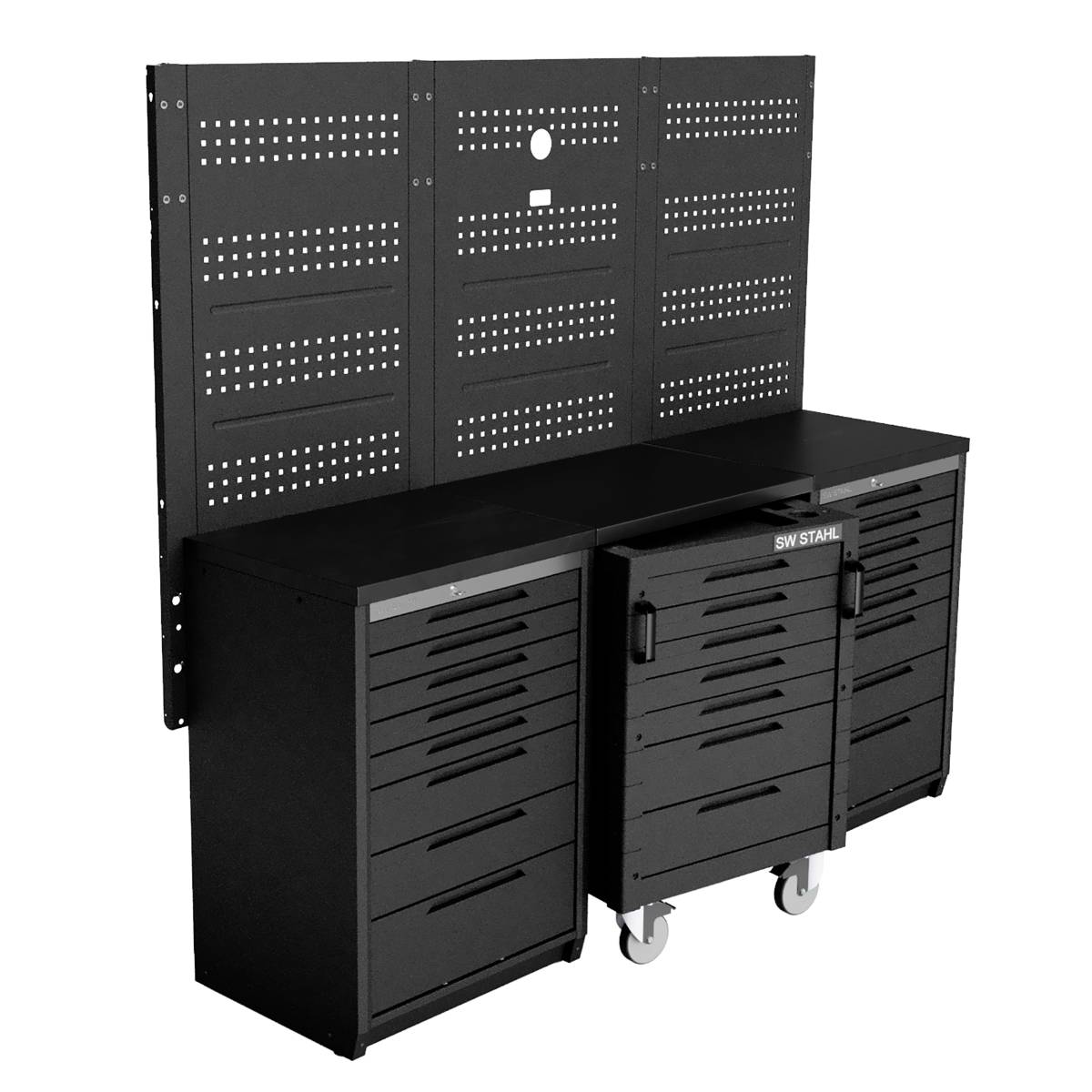 SW-Stahl Werkstattwagen TT400, leer, mit 7 Schubladen, schwarz