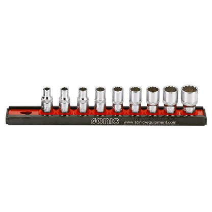 Sonic Stecknusssatz 1/4" 12-Kant auf Steckleiste SAE 9-teilig - 100901