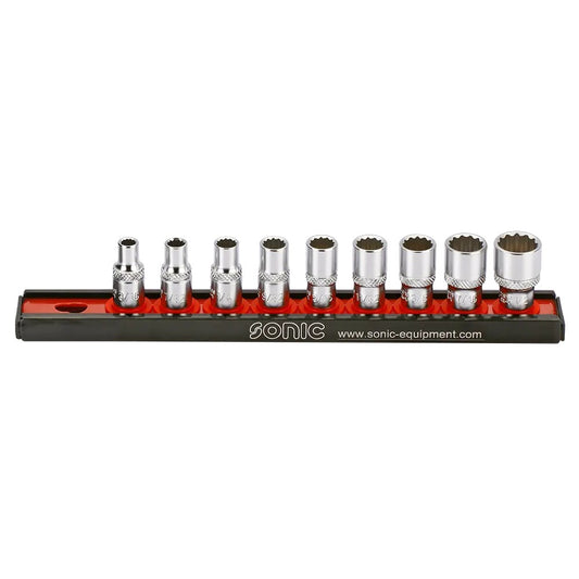Sonic Stecknusssatz 1/4" 12-Kant auf Steckleiste SAE 9-teilig - 100901