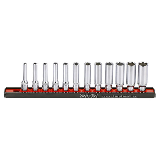 Sonic Stecknusssatz 1/4" lang 6-kant auf Steckleiste 12-teilig - 101204