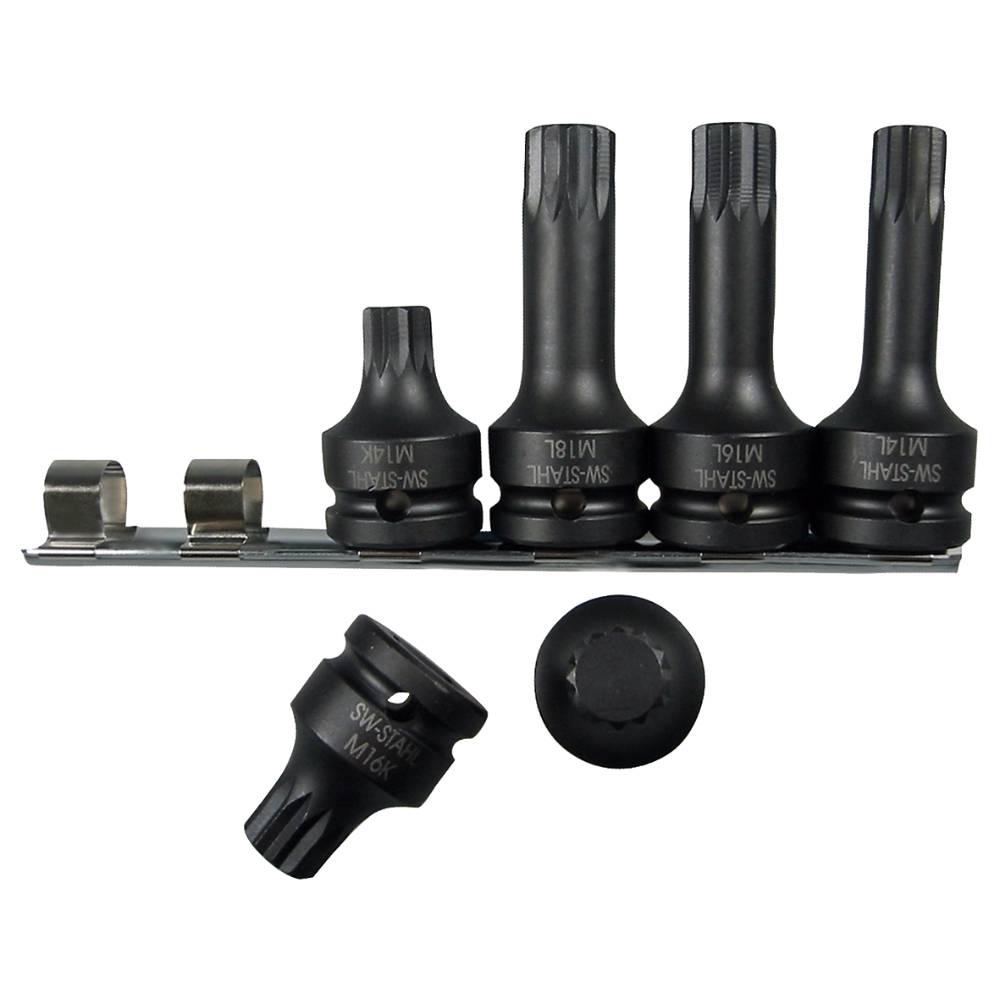 SW-Stahl IMPACT-Schraubendreheinsätze, 1/2", Innenvielzahn, M14-M18, 6-teilig