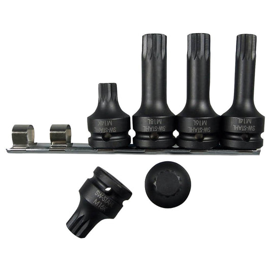 SW-Stahl IMPACT-Schraubendreheinsätze, 1/2", Innenvielzahn, M14-M18, 6-teilig