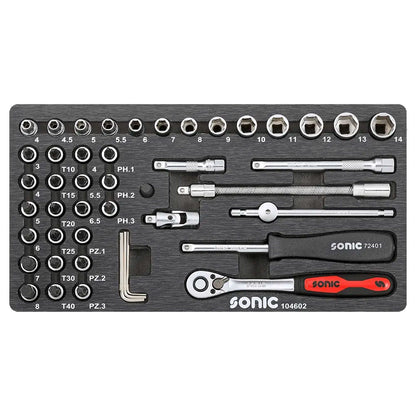Sonic BMCS Blasformkoffer mit 1/4 Nuss- und Bit-Satz, 46-teilig
