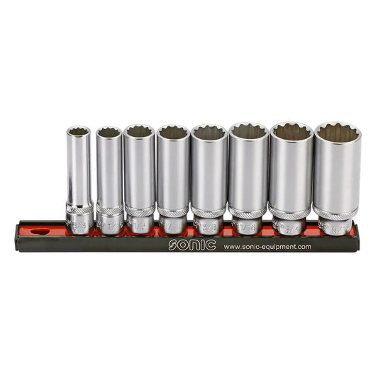 Sonic Stecknusssatz 3/8 Zoll lang 12-kant auf Steckleiste SAE 8-teilig - 200802