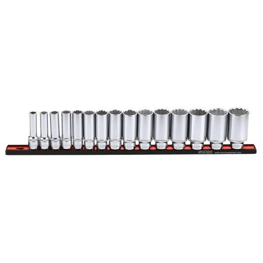 Sonic Stecknusssatz 1/2" lang 12-kant auf Steckleiste SAE 15-teilig - 301504