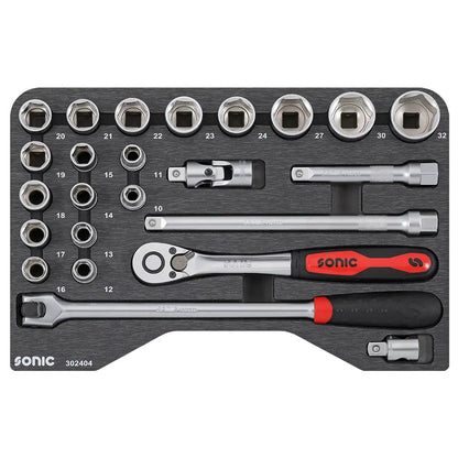Sonic BMCS Blasformkoffer mit 1/2 Nuss-Satz mit Ratsche, 24-teilig