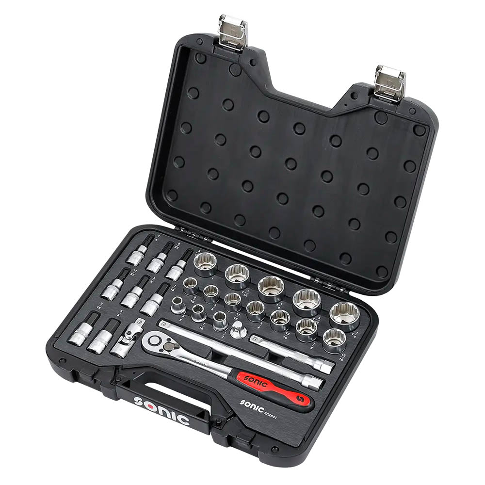 Sonic BMCS Blasformkoffer mit 1/2 Nuss-Satz mit Ratsche (SAE), 28-teilig