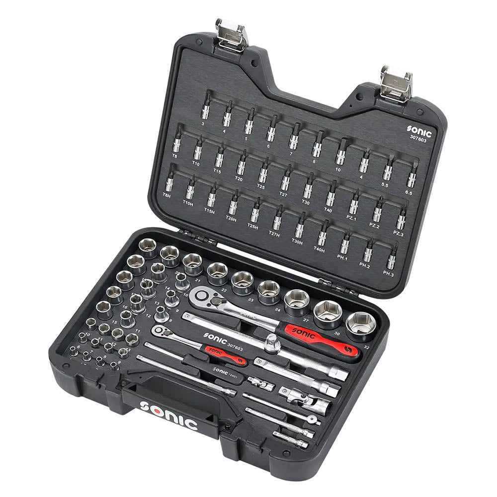 Sonic BMCS Blasformkoffer mit 1/4 & 1/2 Nuss-Satz mit Ratsche, 76-teilig