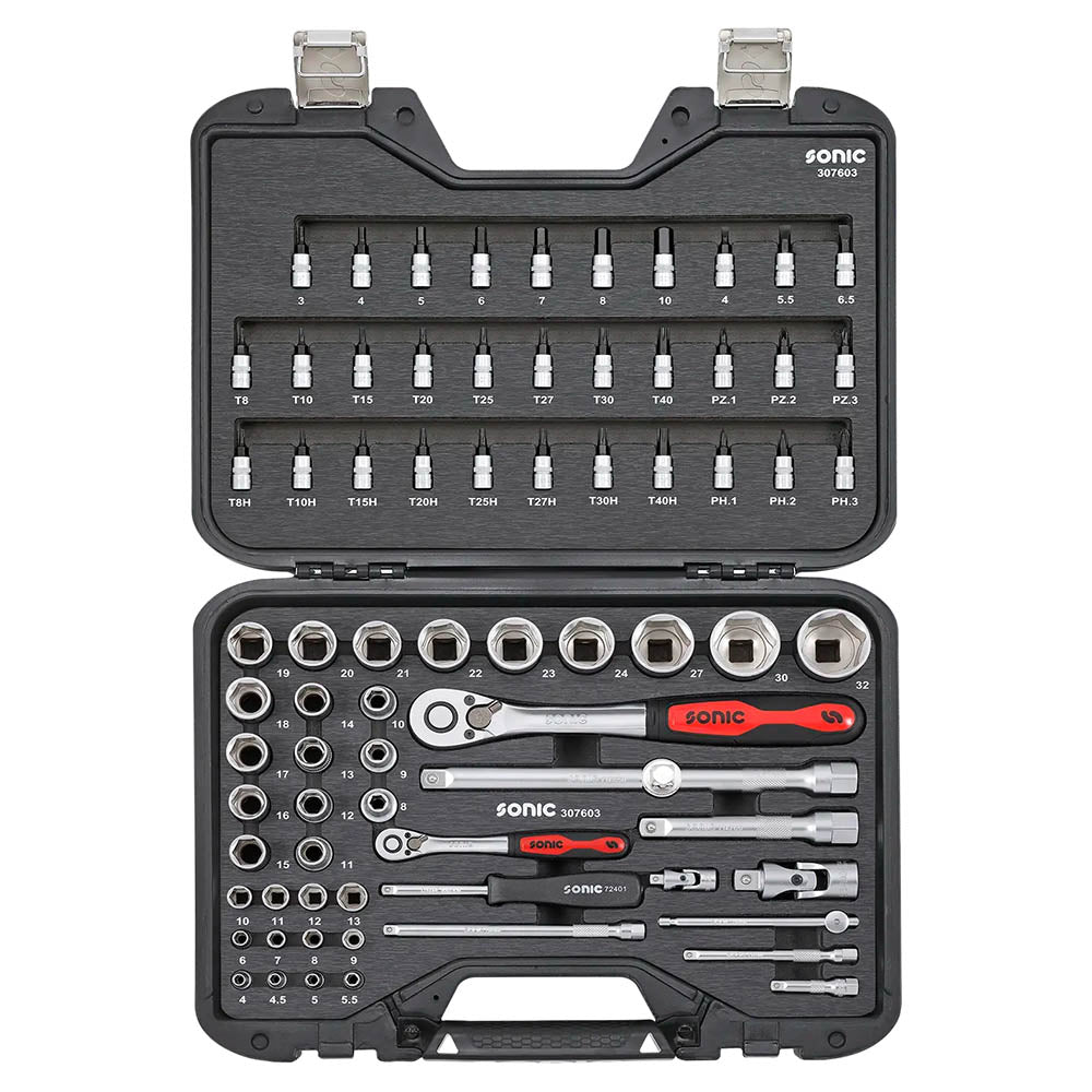 Sonic BMCS Blasformkoffer mit 1/4 & 1/2 Nuss-Satz mit Ratsche, 76-teilig