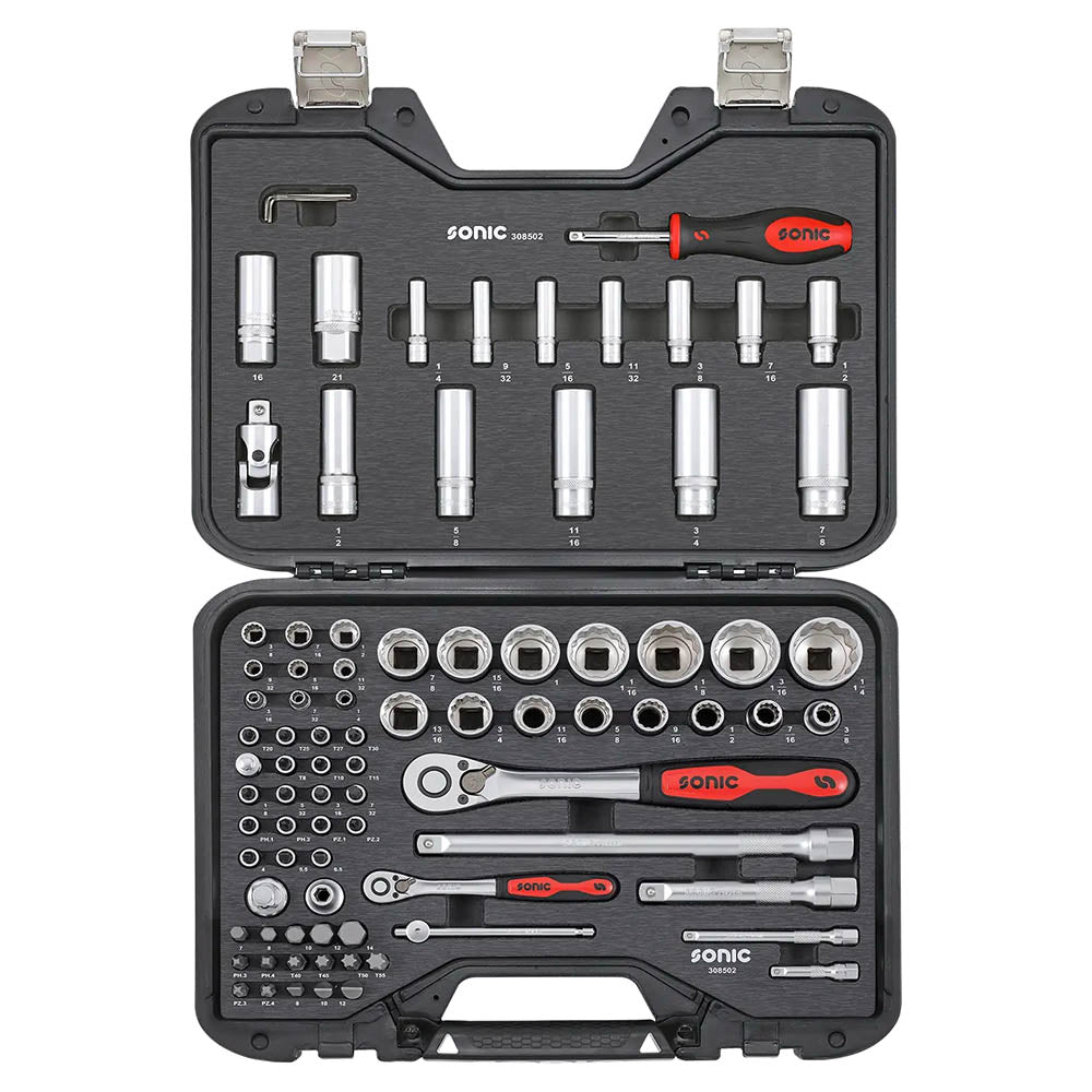 Sonic BMCS Blasformkoffer mit 1/4 1/2 Nuss- und Bit-Satz (SAE), 85-teilig