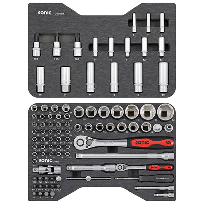Sonic BMCS Blasformkoffer mit 1/4 & 1/2 Nuss- und Bit-Satz mit Ratsche, 91-teilig