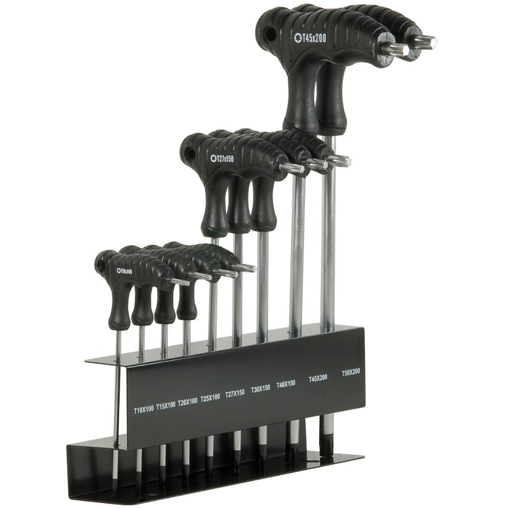 SW-Stahl T-Griff Winkelschraubendrehersatz, T-Profil, T10-T50, 9-teilig
