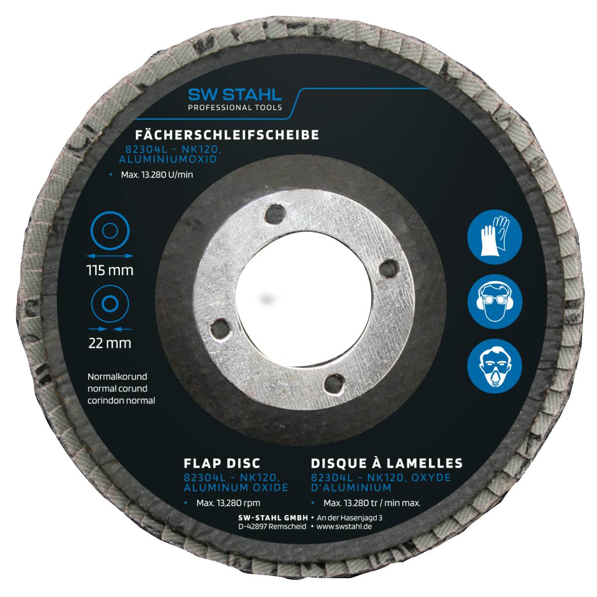 SW-Stahl Fächerschleifscheibe, Aluminiumoxid, 115 mm, NK120, 10 Stück