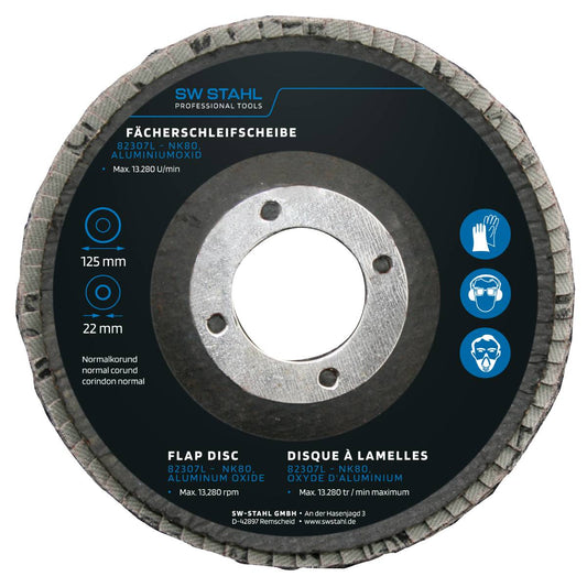 SW-Stahl Fächerschleifscheibe, Aluminiumoxid, 125 mm, NK80, 10 Stück