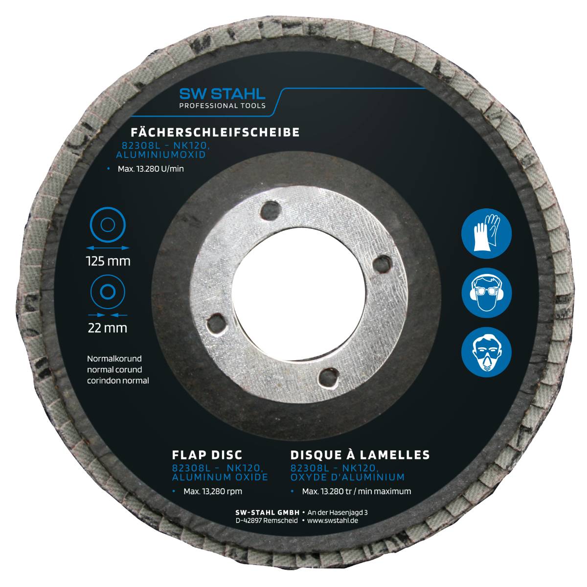 SW-Stahl Fächerschleifscheibe, Aluminiumoxid, 125 mm, NK120, 10 Stück