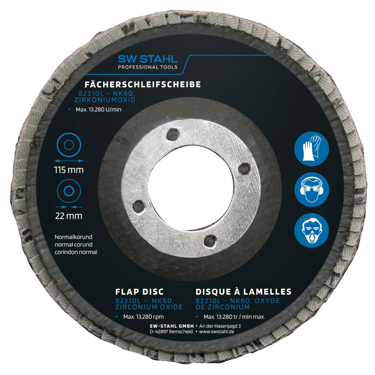 SW-Stahl Fächerschleifscheibe, Zirkoniumoxid, 115 mm, NK60, 10 Stück