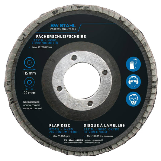 SW-Stahl Fächerschleifscheibe, Zirkoniumoxid, 115 mm, NK80, 10 Stück