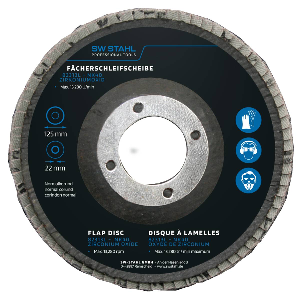 SW-Stahl Fächerschleifscheibe, Zirkoniumoxid, 125 mm, NK40, 10 Stück