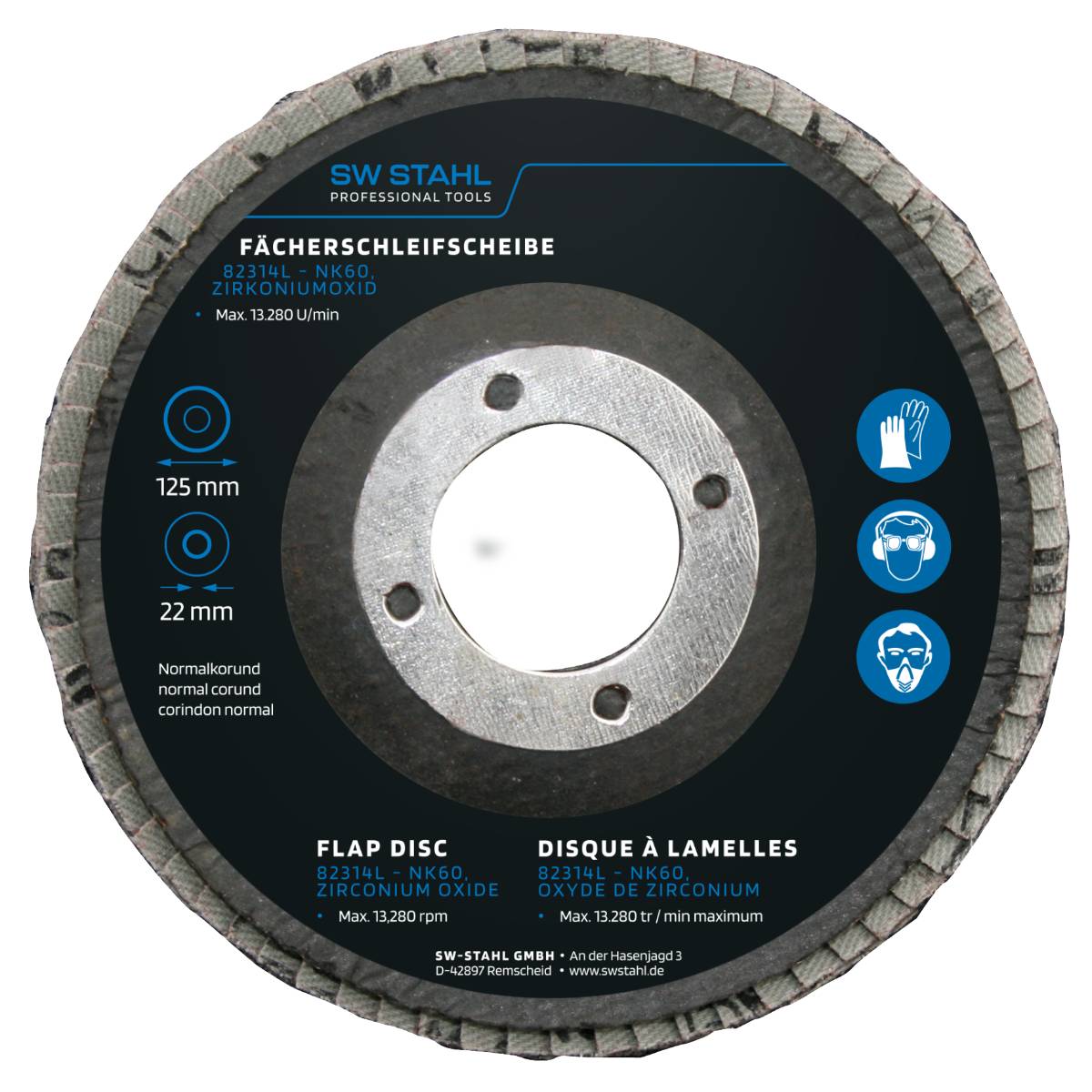 SW-Stahl Fächerschleifscheibe, Zirkoniumoxid, 125 mm, NK60, 10 Stück