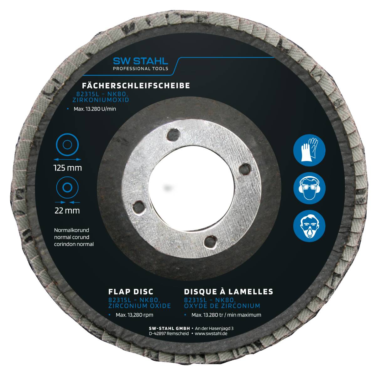 SW-Stahl Fächerschleifscheibe, Zirkoniumoxid, 125 mm, NK80, 10 Stück