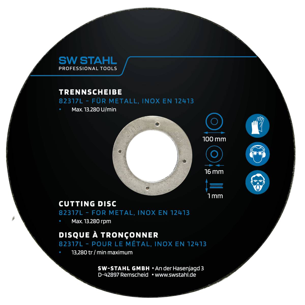 SW-Stahl Trennscheibe für Metall, 100 x 1,0 x 16 mm, 10 Stück