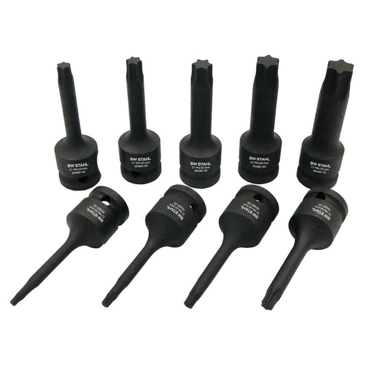 SW-Stahl IMPACT-Schraubendreheinsätze, 1/2", T-Profil, T20-T70, 9-teilig