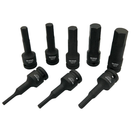SW-Stahl IMPACT-Schraubendreheinsätze, 1/2", Innensechskant, 5-19 mm, 8-teilig