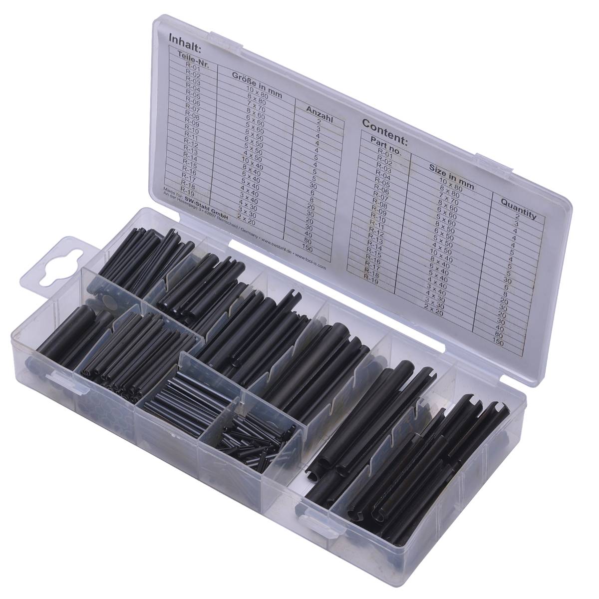 SW-Stahl Hohlsplint/Federstift-Sortiment, 450-teilig
