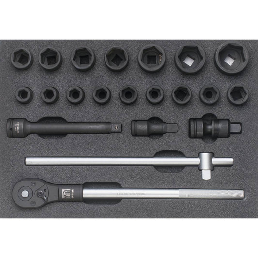 SW-Stahl Werkstattwagensortiment, IMPACT-Steckschlüssel 3/4“, mit Ratsche, 21-teilig