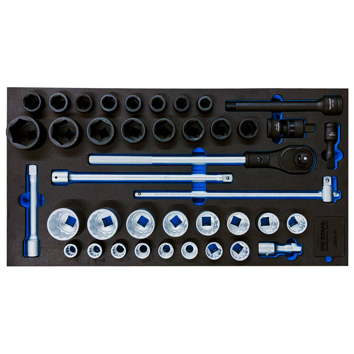 SW-Stahl Werkstattwagensortiment, Steckschlüssel mit Ratsche, 3/4“, 40-teilig