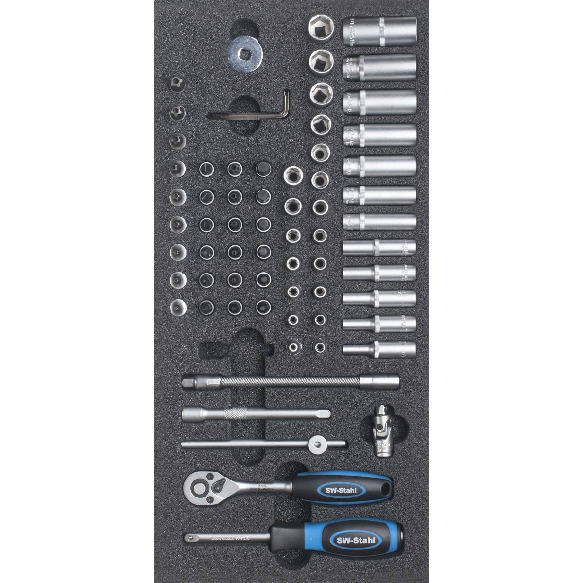 SW-Stahl Werkstattwagensortiment, Steckschlüssel 1/4“, mit Ratsche, 66-teilig