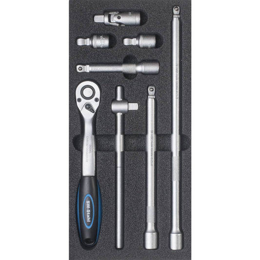 SW-Stahl Werkstattwagensortiment, Ratsche 1/2" mit Verlängerungen, 8-teilig