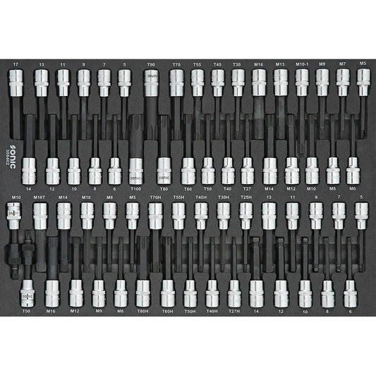 Sonic Schaumeinlage (SFS) 1/2 Innensechskant-, Vielzahn- u. Ribe-Bitsatz 64-teilig